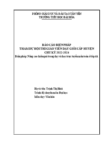 Báo cáo Biện pháp Nâng cao hiệu quả trong dạy và học trực tuyến môn Toán ở Lớp 4A