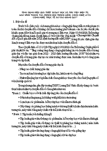 Báo cáo Giải pháp Ứng dụng hiệu quả thiết bị dạy học số, thư viện điện tử, màn hình tương tác, phòng học thông minh, công nghệ AI và công nghệ thực tế ảo vào giảng dạy