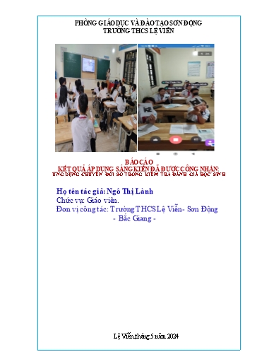 Báo cáo Sáng kiến kinh nghiệm Ứng dụng chuyển đổi số trong kiểm tra đánh giá học sinh Báo cáo Sáng kiến kinh nghiệm Ứng dụng chuyển đổi số trong kiểm tra đánh giá học sinh