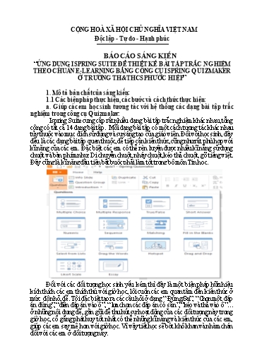 Báo cáo SKKN Ứng dụng Ispring Suite để thiết kế bài tập trắc nghiệm theo chuẩn E-Learning bằng công cụ Ispring Quizmaker ở trường TH&THCS Phước Hiệp Báo cáo SKKN Ứng dụng Ispring Suite để thiết kế bài tập trắc nghiệm theo chuẩn E-Learning bằng công cụ Ispring Quizmaker ở trường TH&THCS Phước Hiệp