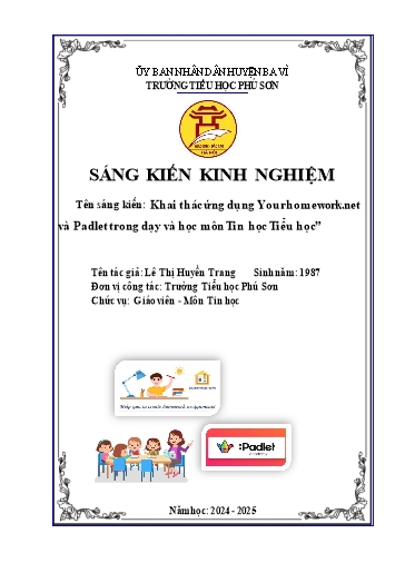 Sáng kiến kinh nghiệm Khai thác ứng dụng Yourhomework.net và Padlet trong dạy và học môn Tin học Tiểu học