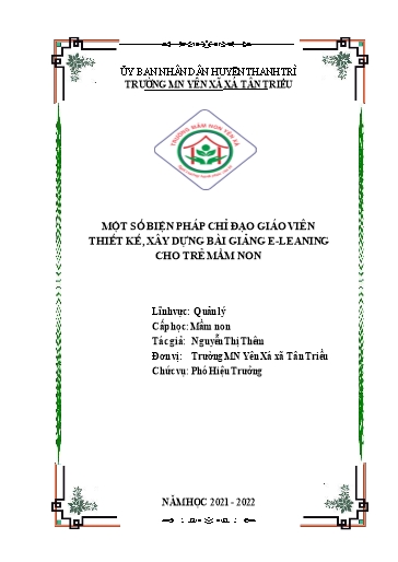 Sáng kiến kinh nghiệm Một số biện pháp chỉ đạo giáo viên thiết kế, xây dựng bài giảng E-leaning cho trẻ Mầm Non Sáng kiến kinh nghiệm Một số biện pháp chỉ đạo giáo viên thiết kế, xây dựng bài giảng E-leaning cho trẻ Mầm Non