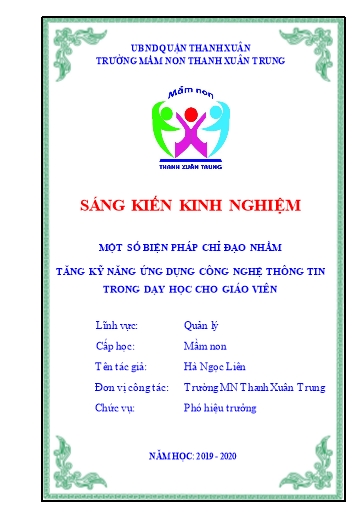 Sáng kiến kinh nghiệm Một số biện pháp chỉ đạo nhằm tăng kỹ năng Ứng dụng công nghệ thông tin trong dạy học cho giáo viên Sáng kiến kinh nghiệm Một số biện pháp chỉ đạo nhằm tăng kỹ năng Ứng dụng công nghệ thông tin trong dạy học cho giáo viên