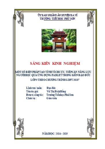 Sáng kiến kinh nghiệm Một số biện pháp tạo tính tích cực, tiếp cận năng lực người học qua ứng dụng Padlet trong môn Đạo đức Lớp 5 theo chương trình GDPT 2018