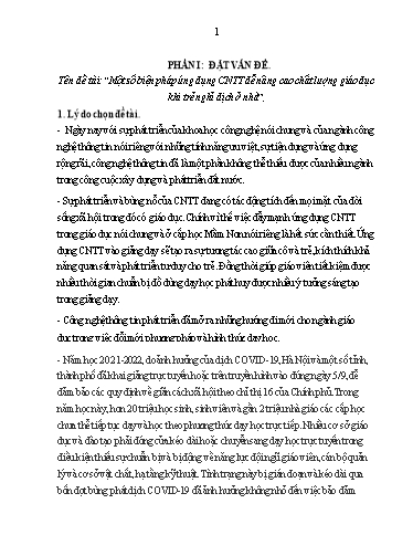 Sáng kiến kinh nghiệm Một số biện pháp ứng dụng CNTT để nâng cao chất lượng giáo dục khi trẻ nghỉ dịch ở nhà