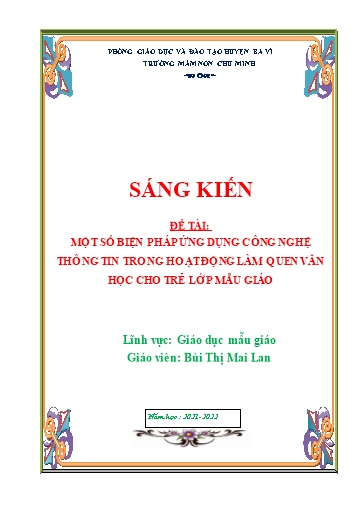 Sáng kiến kinh nghiệm Một số biện pháp ứng dụng công nghệ thông tin trong hoạt động làm quen Văn Học