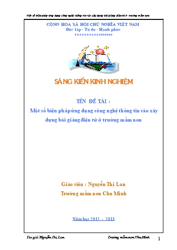Sáng kiến kinh nghiệm Một số biện pháp Ứng dụng công nghệ thông tin vào xây dựng bài giảng điện tử ở trường Mầm Non