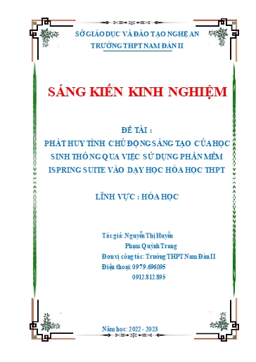Sáng kiến kinh nghiệm Phát huy tính chủ động sáng tạo của học sinh thông qua việc sử dụng phần mềm Ispring Suite vào dạy học Hóa Học THPT