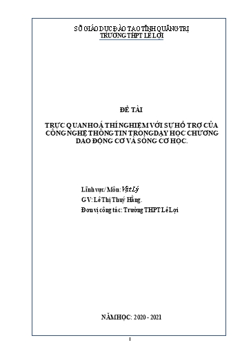 Sáng kiến kinh nghiệm Trực quan hóa thí nghiệm với sự hỗ trợ của công nghệ thông tin trong dạy học chương dao động cơ và sóng cơ học Vật Lý 12 cơ bản