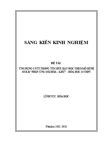 Sáng kiến kinh nghiệm Ứng dụng CNTT trong tổ chức dạy học theo mô hình 5E bài Phản ứng oxi hóa - Khử - Hóa Học 10 THPT