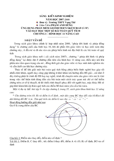 Sáng kiến kinh nghiệm Ứng dụng phần mềm Geometer's Sketchad (GSP) vào dạy học một số bài toán quỹ tích