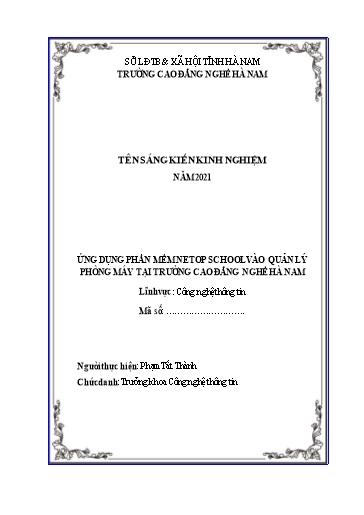 Sáng kiến kinh nghiệm Ứng dụng phần mềm Netop School vào quản lý phòng máy tại trường Cao đẳng nghề Hà Nam