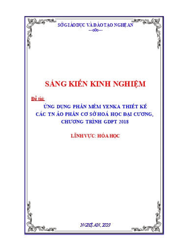 Sáng kiến kinh nghiệm Ứng dụng phần mềm Yenka thiết kế thí nghiệm ảo phần Cơ sở hóa học đại cương, chương trình GDPT 2018