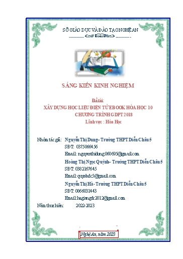 Sáng kiến kinh nghiệm Xây dựng học liệu điện tử Ebook Hóa Học 10 chương trình GDPT 2018