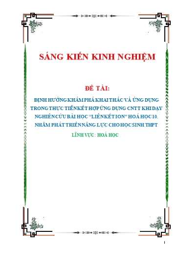 SKKN Định hướng khám phá, khai thác và ứng dụng trong thực tiễn kết hợp ứng dụng CNTT khi dạy nghiên cứu bài học Liên kết ion Hoá học 10