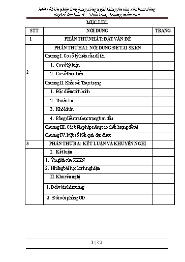 SKKN Một số biện pháp Ứng dụng Công nghệ thông tin vào các hoạt động dạy trẻ lứa tuổi 4-5 tuổi trong trường Mầm Non