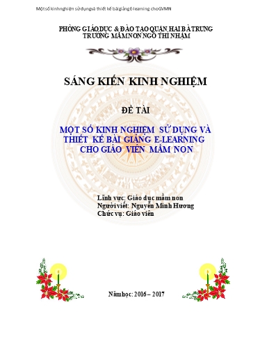 SKKN Một số kinh nghiệm sử dụng và thiết kế bài giảng E-Learning cho giáo viên Mầm Non