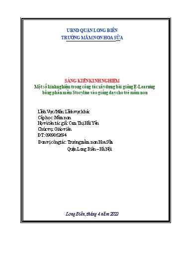 SKKN Một số kinh nghiệm trong công tác xây dựng bài giảng E-Learning bằng phần mềm Storyline vào giảng dạy cho trẻ Mầm Non SKKN Một số kinh nghiệm trong công tác xây dựng bài giảng E-Learning bằng phần mềm Storyline vào giảng dạy cho trẻ Mầm Non