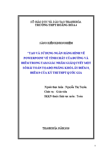 SKKN Tạo và sử dụng ngân hàng hình vẽ PowerPoint về tính chất của đường và điểm trong tam giác nhằm giải quyết một số bài toán tọa độ phẳng khó