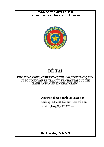 SKKN Ứng dụng Công nghệ thông tin vào công tác quản lý số công văn và tra cứu văn bản tại cục thi hành án dân sự tỉnh Bắc Giang
