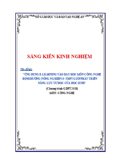 SKKN Ứng dụng E -learning vào dạy học Công nghệ định hướng nông nghiệp 10 -THPT giúp phát triển năng lực tự học của học sinh