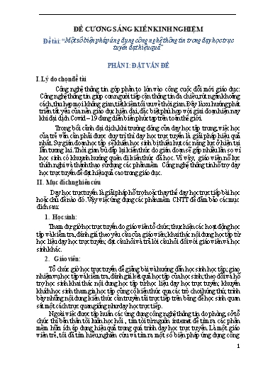 Đề cương SKKN Một số biện pháp ứng dụng công nghệ thông tin trong dạy học trực tuyến đạt hiệu quả