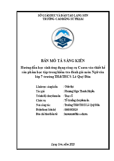 Mô tả SKKN Hướng dẫn học sinh ứng dụng công cụ Canva vào thiết kế sản phẩm học tập trong kiểm tra, đánh giá môn Ngữ văn Lớp 7 trường TH&THCS Lê Quý Đôn