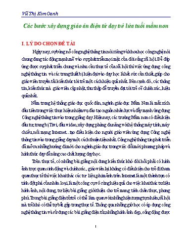 Sáng kiến kinh nghiệm Các bước xây dựng giáo án điện tử dạy trẻ lứa tuổi Mầm non