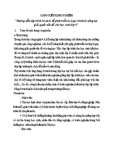 Sáng kiến kinh nghiệm Hướng dẫn lập trình Scratch để phát triển tư logic trình và năng lực giải quyết vấn đề cho học sinh Lớp 4