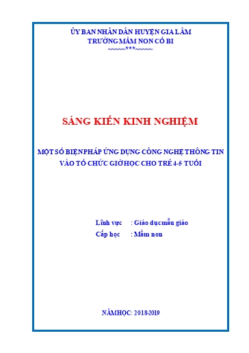 Sáng kiến kinh nghiệm Một số biện pháp Ứng dụng Công nghệ thông tin vào tổ chức giờ học cho trẻ 4-5 tuổi