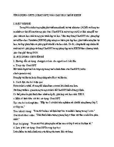 Sáng kiến kinh nghiệm Ứng dụng CNTT (Chat GPT) vào dạy học môn KHTN