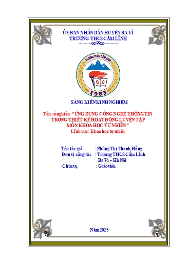 Sáng kiến kinh nghiệm Ứng dụng Công nghệ thông tin trong thiết kế hoạt động luyện tập môn Khoa học tự nhiên